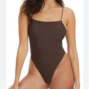 NWT Good American Chocolate Brown 90s Rib One-Piece Swimsuit - Size 4